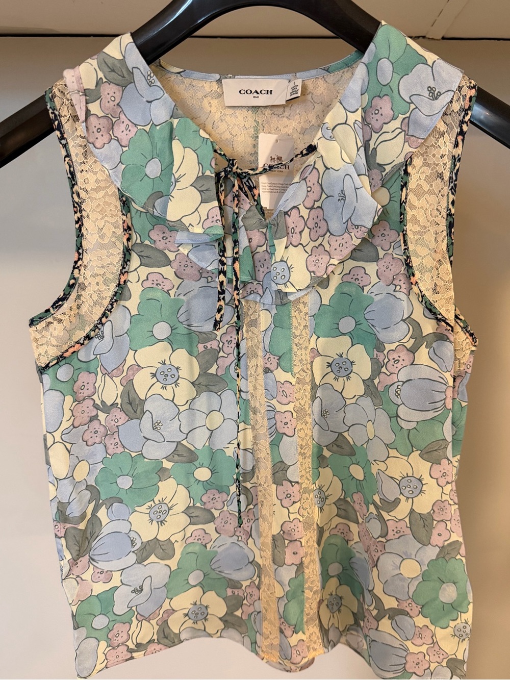 Coach 1941 Floral Print Lace Sleeveless Blouse Top NWT Size 6
